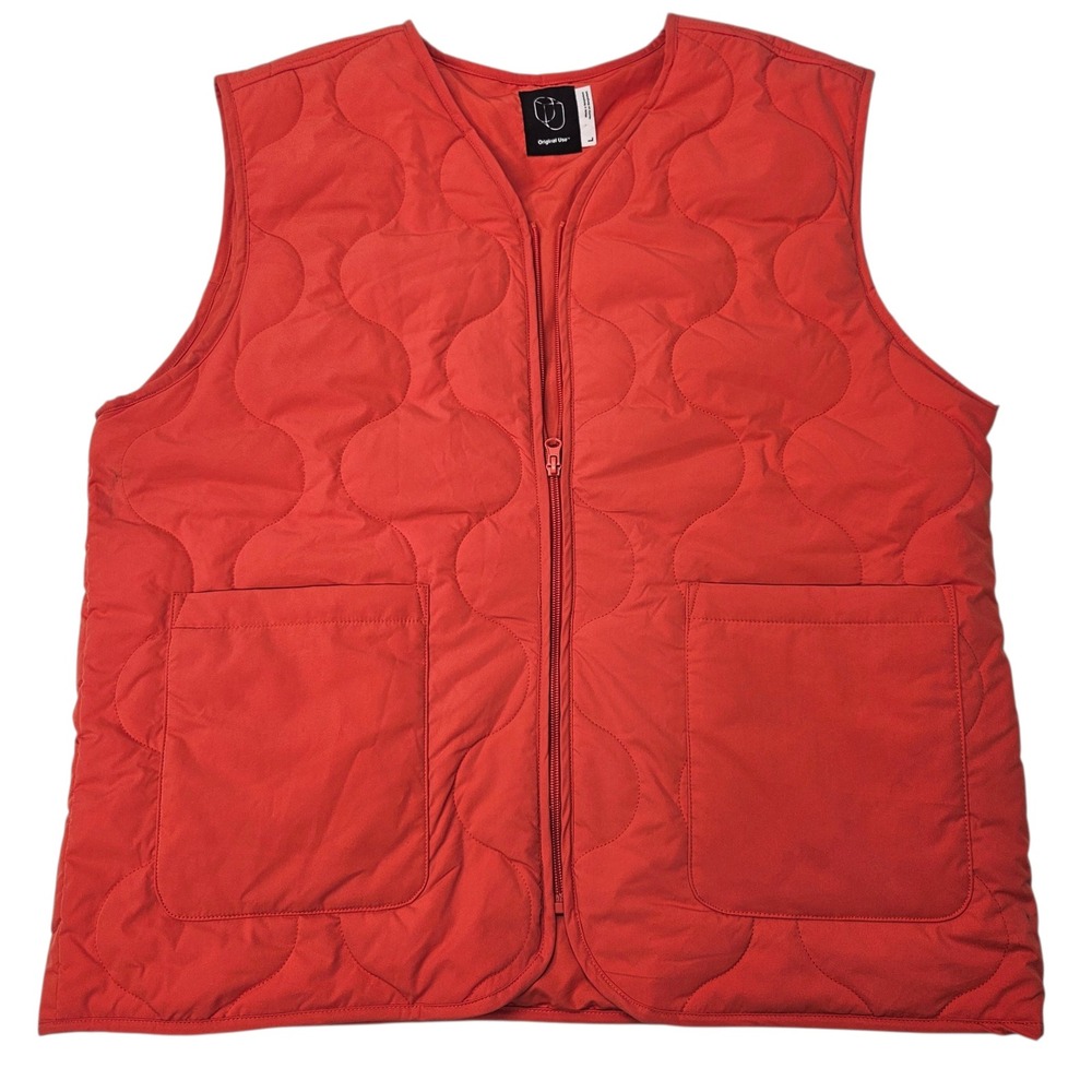 Original Use Men Quilted Padded‎ Hunting Vest Size L Full Zip-Up Orange